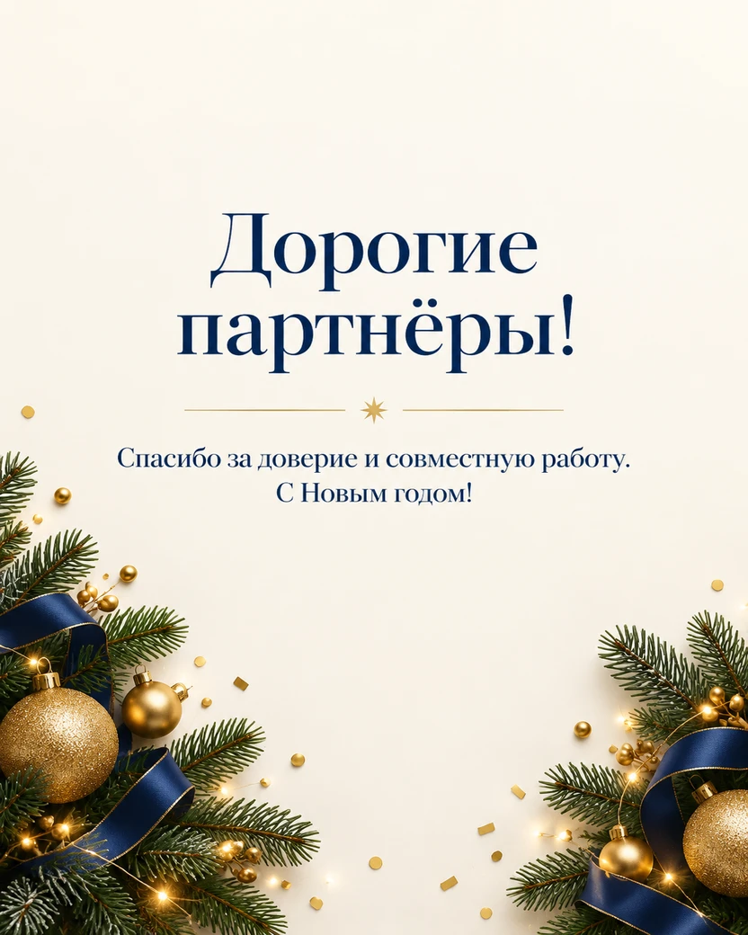 Корпоративная открытка «Дорогие партнёры!» в синем и золотом